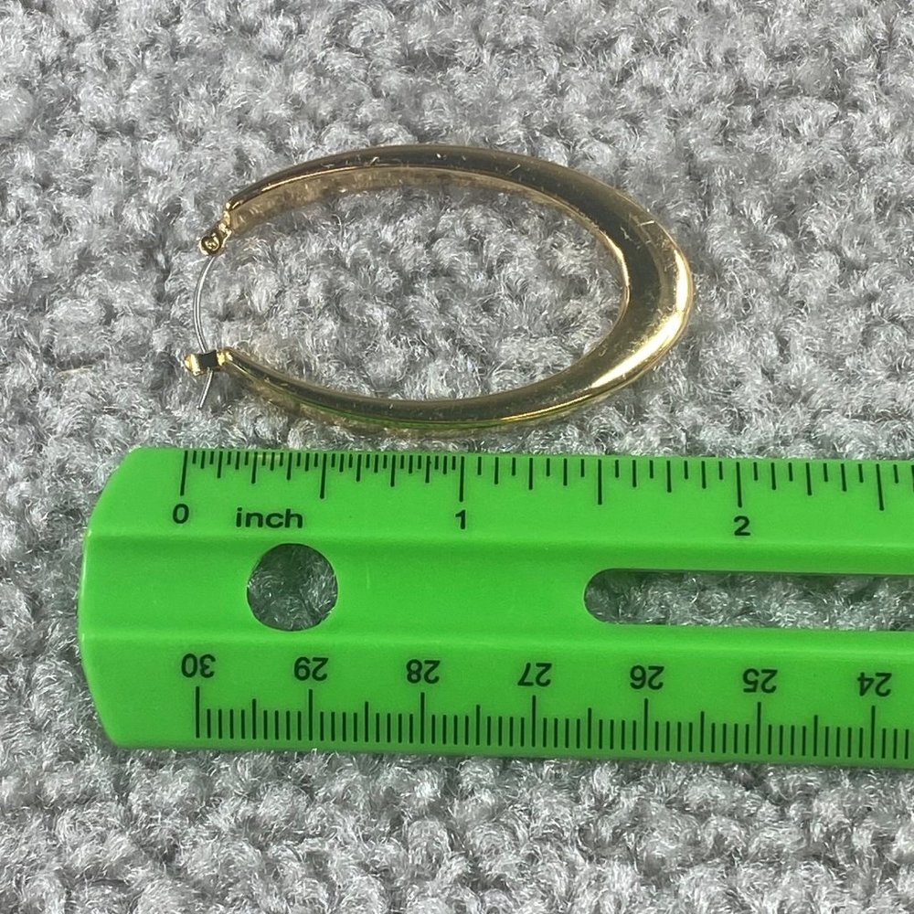 Oval Hoop Earrings Pierced Gold Tone Puffed Hinged Latch Back Click Closure - Picture 7 of 16